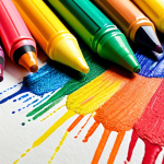 **Prompt:** A vibrant, close-up image showcasing Crayola marker layering and blending techniques on textured paper. Focus on the seamless transition of colors, highlighting depth and realism in the artwork. Include a blending stump and a set of Crayola markers in the shot.