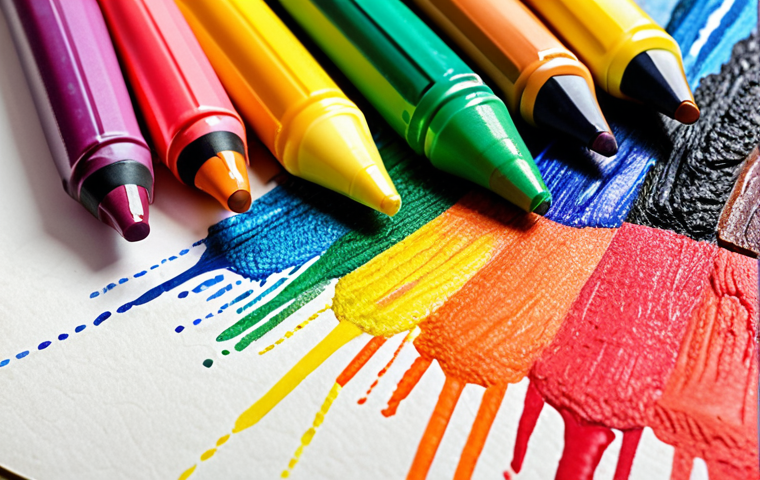**Prompt:** A vibrant, close-up image showcasing Crayola marker layering and blending techniques on textured paper. Focus on the seamless transition of colors, highlighting depth and realism in the artwork. Include a blending stump and a set of Crayola markers in the shot.